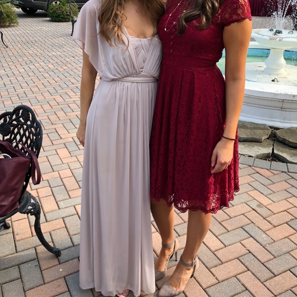 David’s Bridal Versa Dress biscotti w/ sheer cape - Picture 2 of 3